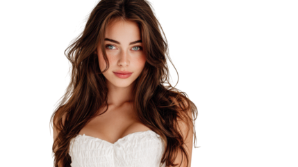 Woman with long flowing brown hair, a captivating portrait of natural beauty and elegance