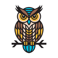 Colorful Owl Vector Illustration Sitting on Tree Branch