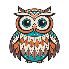 Colorful Owl Vector Illustration Sitting on Tree Branch