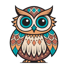 Colorful Owl Vector Illustration Sitting on Tree Branch