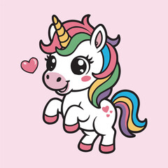 Cute Rainbow Unicorn Vector Illustration with Heart