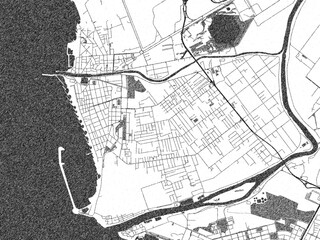 Obraz premium Decorative black and white map of Fiumicino, Italy, rendered in sketch-like style.