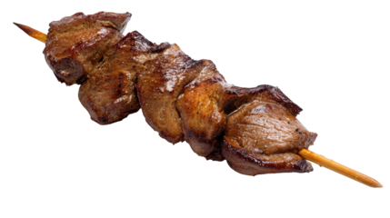 Sizzling grilled meat skewer on a stick, culinary delight on black background juicy