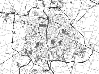 Obraz premium Detailed artistic sketch map of Parma, Italy, in monochrome black and white.