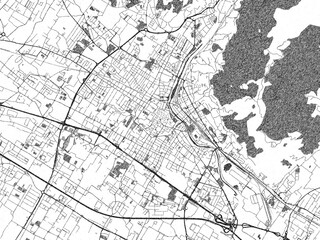 Poster-ready black and white illustration map of Prato, Italy, detailed and artistic.