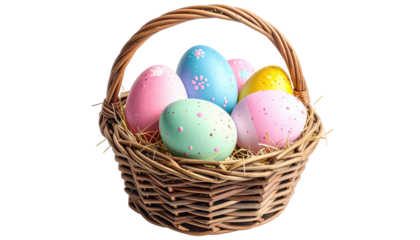 Colorful Easter eggs in a wicker basket (1)