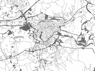 Hand-drawn black and white city map of Terni, Italy, ready for wall art or editorial projects.