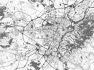 Obraz premium Detailed black and white map of Torino Metropolis, Italy, in artistic sketch style.
