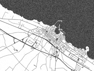 Sketch-style black and white map of Trani, Italy, perfect for illustration and wall art.