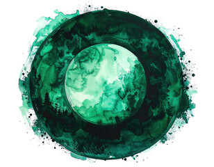 Abstract circular painting. Deep teal and mint green colors