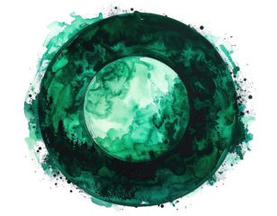 Abstract circular painting. Deep teal and mint green colors