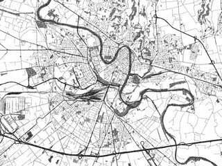 Sketch-style black and white map of Verona, Italy, perfect for illustration and wall art.