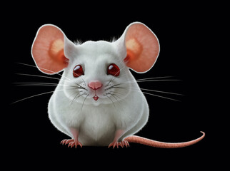 Cute white mouse with red eyes and big ears