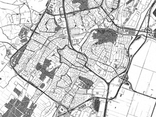 Poster-ready monochrome city map of Alkmaar, Netherlands, with detailed streets and rivers.