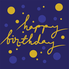 happy birthday letter collection with circle shape in gold color and blue background
