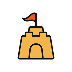 Sandcastle icon in color with line for summer, kids, and beach toy projects.