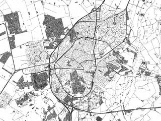 Fototapeta premium Poster-ready black and white illustration map of Assen, Netherlands, detailed and artistic.