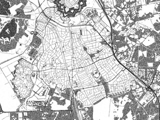 Fototapeta premium Detailed artistic sketch map of Bussum, Netherlands, in monochrome black and white.