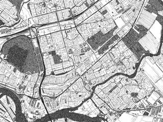 Fototapeta premium Poster-ready monochrome city map of Capelle aan den IJssel, Netherlands, with detailed streets and rivers.
