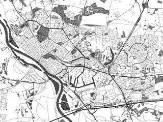 Detailed black and white map of Deventer, Netherlands, in artistic sketch style.