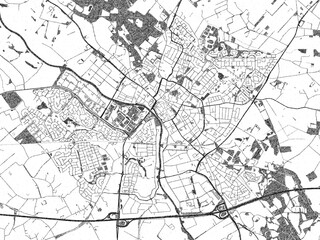 Illustrated city map of Doetinchem, Netherlands, in black and white, showing roads and textures.