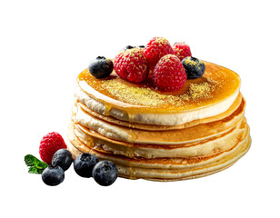 Stacked Premium Crepes with Cream, Berries, and Gold Dust, Angled Composition, isolated