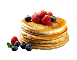 Stacked Premium Crepes with Cream, Berries, and Gold Dust, Angled Composition, isolated