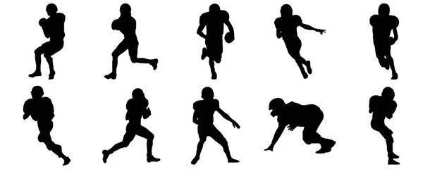 Set of american football player silhouettes, football silhouettes