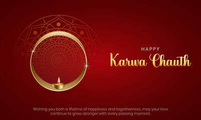 Happy Karwa Chauth Banner and Greeting Card Design. Karva Chauth Creative Background Vector Illustration
