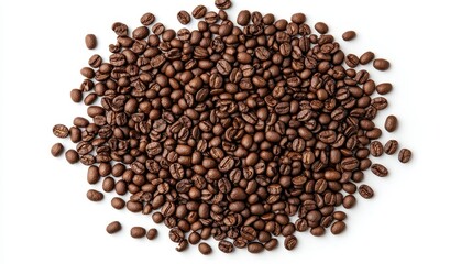 Roasted Coffee Beans Scattered on White Background