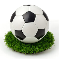 Obraz premium Soccer ball resting on green grass on white background studio shot