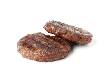 Delicious grilled beef patties isolated on white