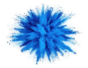 Blue powder explosion on black