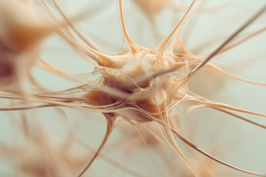 Neuron network abstract minimal glowing beige soft focus biological science connection digital art. Abstract neuron network with glowing signals minimal beige tones evoking sense of complexity