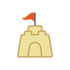 Sandcastle icon in color for summer holiday, seaside, and kids activity projects.