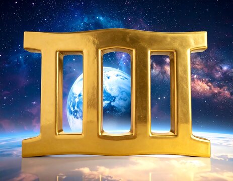 Gold number three against a cosmic backdrop