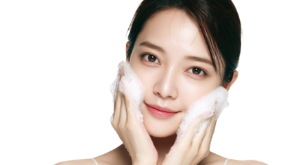 Woman indulges in luxurious soap lather, a soothing skincare ritual for radiant skin