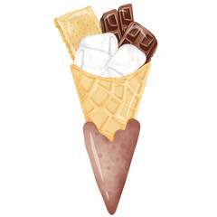 Watercolor hand drawn dessert s'mores