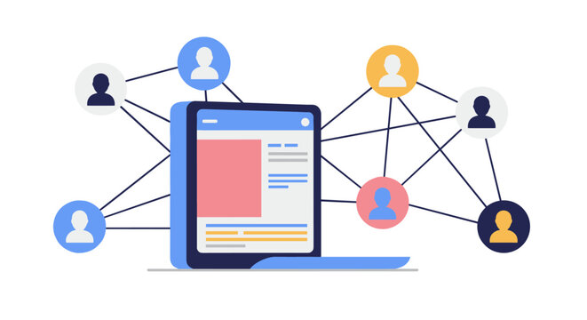 Digital networking concept with connected profiles and tablet interface