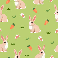 Seamless Cute Bunny Pattern with Carrots Kids Design