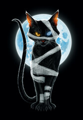 Spooky black cat in mummy costume