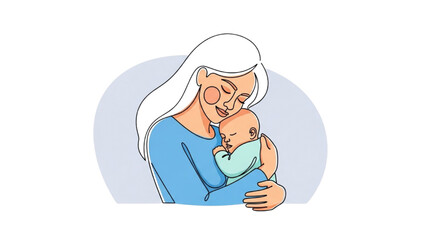 Minimalist line art vector illustration of a mother and child. Elegant, modern, and emotional design suitable for posters, wall art, logos, greeting cards, motherhood concepts, maternity themes