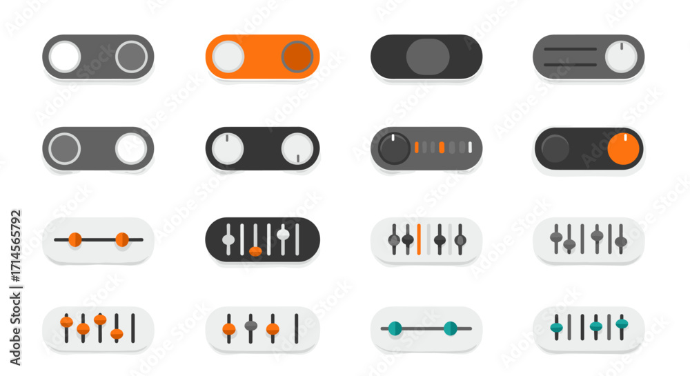 Wall mural minimalist toggle and slider button set for user interface design