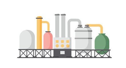 Industrial factory with colorful tanks and pipes in flat style