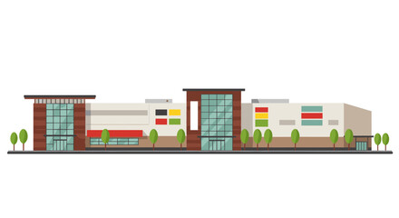 Obraz premium Modern shopping mall architecture with trees on white background