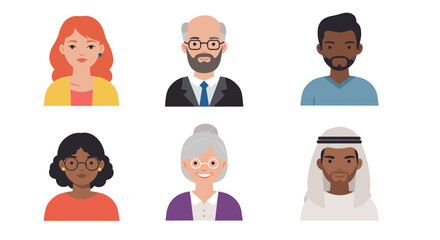 Diverse cartoon avatars set with various styles and demographics on white background