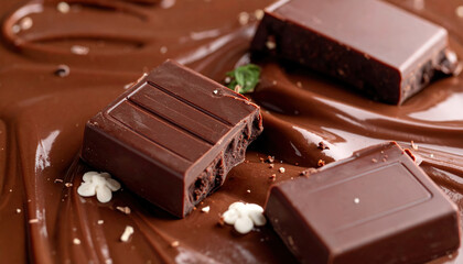 Dark chocolate piece melted chocolate chocolate bar sweet dessert bite mark close up food background rich texture creamy chocolate indulgent treat