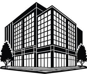 Silhouette of a city building with metal gate and window architectural design