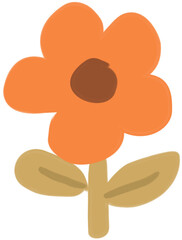 Simple Handdrawn Orange Flower Illustration with Stem and Leaf