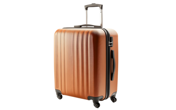 Realistic modern carry-on suitcase with extended handle showcasing sleek design, portability, and travel convenience for contemporary travelers isolated on transparent background PNG